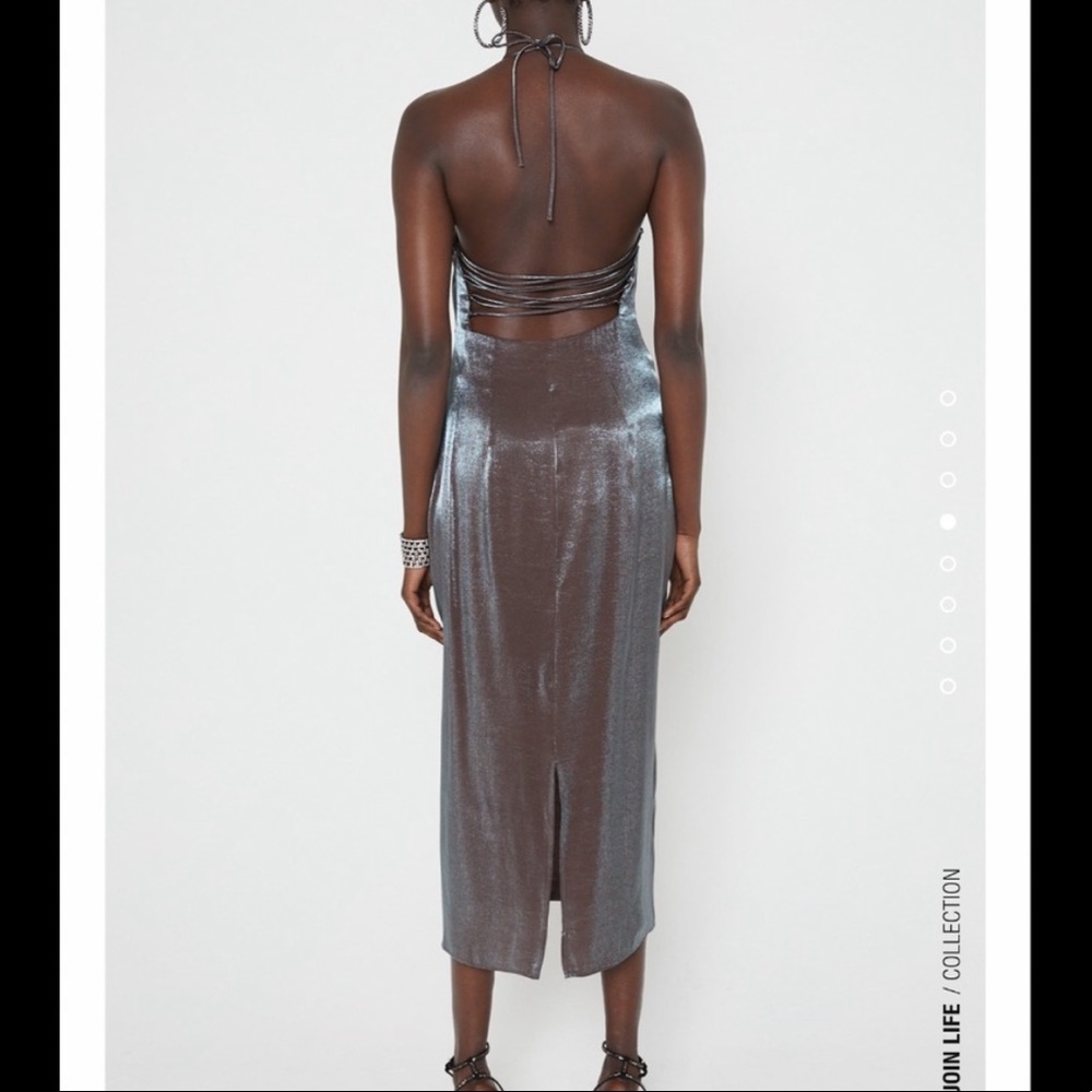 ZARA Silver Metallic Back Laced Slip Dress - Picture 5 of 15